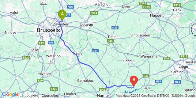 Map: Brussels Zaventem Airport (BRU) to Héron