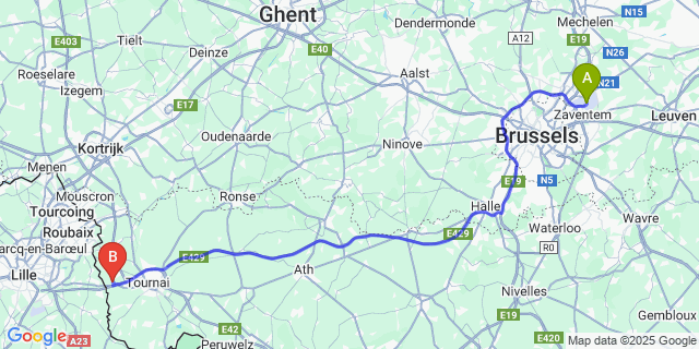 Map: Brussels Zaventem Airport (BRU) to Hertain