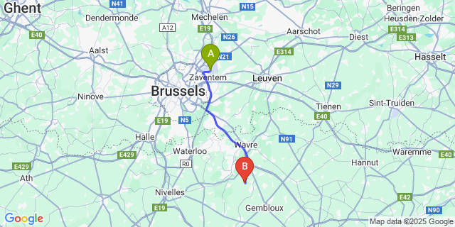 Map: Brussels Zaventem Airport (BRU) to Hevillers