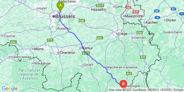 Map: Brussels Zaventem Airport (BRU) to Hompré