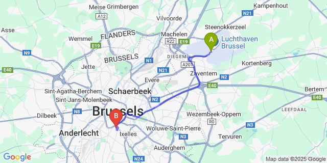 Map: Brussels Zaventem Airport (BRU) to Hotel NH Brussels Stephanie