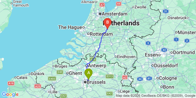 Map: Brussels Zaventem Airport (BRU) to Houten