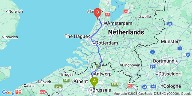 Map: Brussels Zaventem Airport (BRU) to IJmuiden