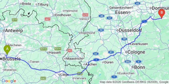 Map: Brussels Zaventem Airport (BRU) to Iserlohn
