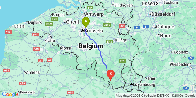 Map: Brussels Zaventem Airport (BRU) to Izel