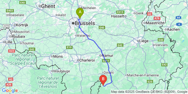 Map: Brussels Zaventem Airport (BRU) to Javingue