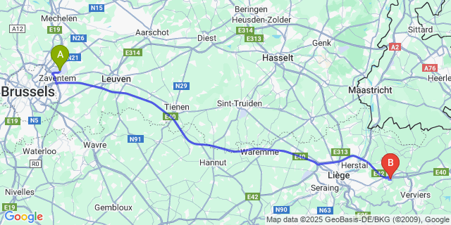 Map: Brussels Zaventem Airport (BRU) to Jose