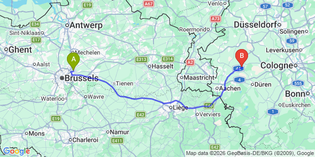 Map: Brussels Zaventem Airport (BRU) to Jülich