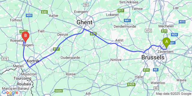 Map: Brussels Zaventem Airport (BRU) to Kachtem