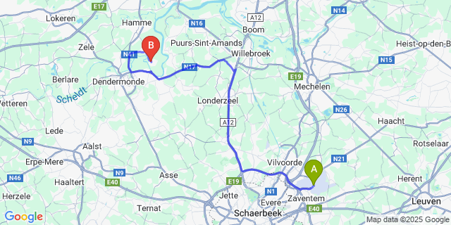 Map: Brussels Zaventem Airport (BRU) to Kastel