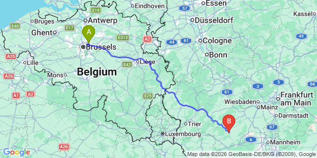 Map: Brussels Zaventem Airport (BRU) to Koblenz