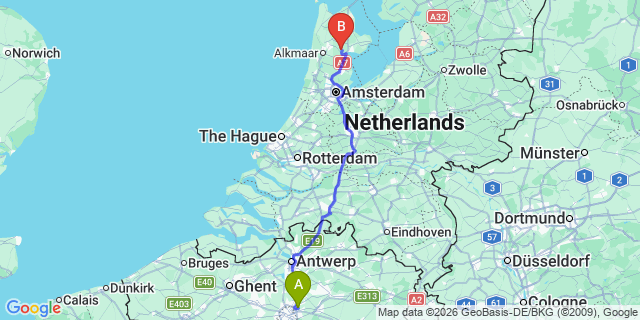 Map: Brussels Zaventem Airport (BRU) to Koggenland