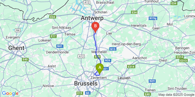 Map: Brussels Zaventem Airport (BRU) to Kontich