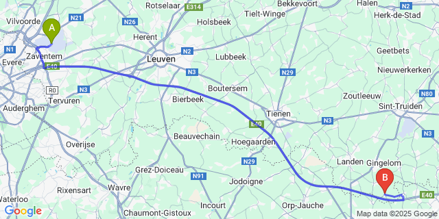 Map: Brussels Zaventem Airport (BRU) to Kortijs