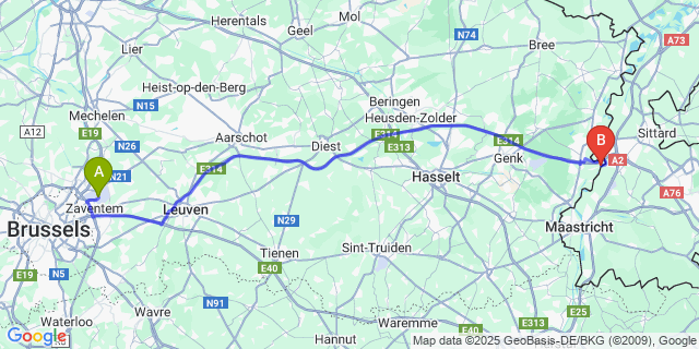 Map: Brussels Zaventem Airport (BRU) to Kotem