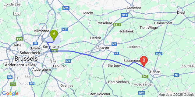 Map: Brussels Zaventem Airport (BRU) to Kumtich