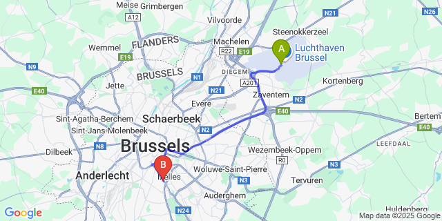 Map: Brussels Zaventem Airport (BRU) to L-Avenue Brussels