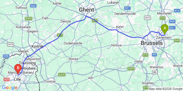 Map: Brussels Zaventem Airport (BRU) to La Madeleine