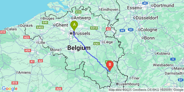 Map: Brussels Zaventem Airport (BRU) to Lac de la Haute-Sûre