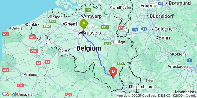 Map: Brussels Zaventem Airport (BRU) to Léglise