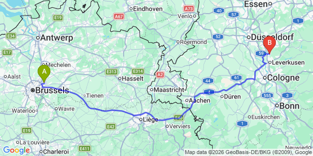 Map: Brussels Zaventem Airport (BRU) to Leichlingen