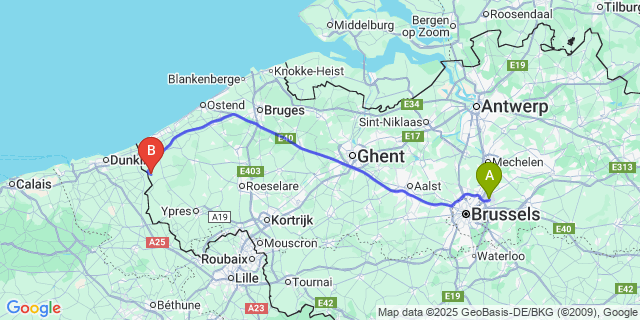 Map: Brussels Zaventem Airport (BRU) to Leisele