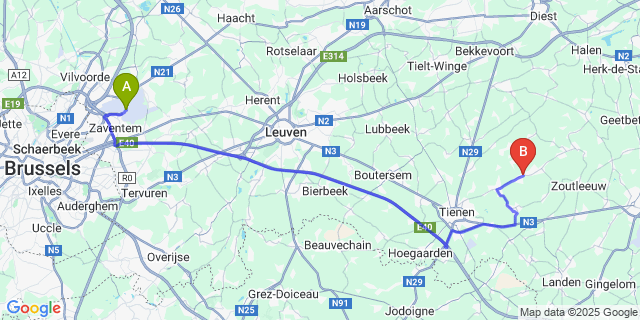 Map: Brussels Zaventem Airport (BRU) to Linter