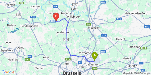 Map: Brussels Zaventem Airport (BRU) to Lippelo