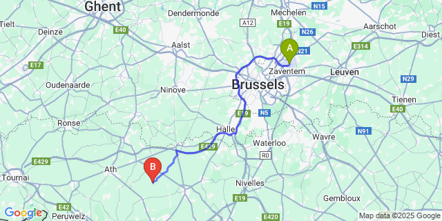 Map: Brussels Zaventem Airport (BRU) to Lombise