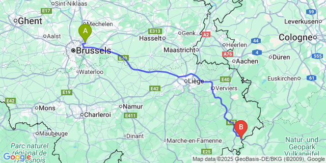 Map: Brussels Zaventem Airport (BRU) to Lommersweiler