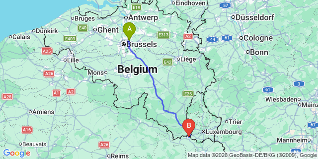 Map: Brussels Zaventem Airport (BRU) to Longlaville
