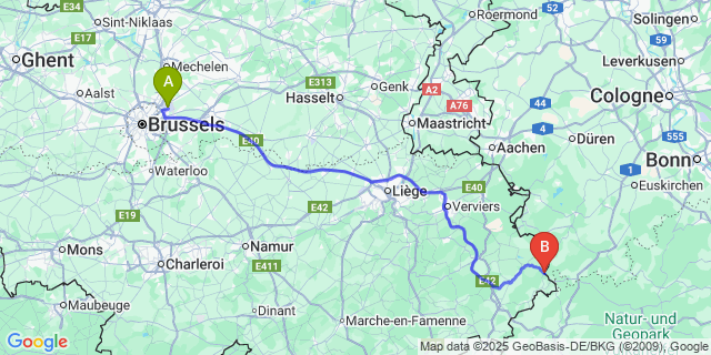 Map: Brussels Zaventem Airport (BRU) to Losheimergraben