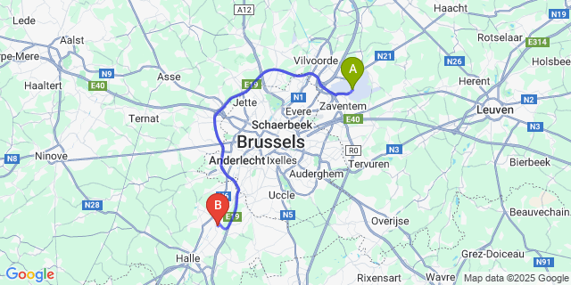 Map: Brussels Zaventem Airport (BRU) to Lot