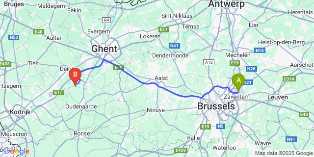 Map: Brussels Zaventem Airport (BRU) to Lozer