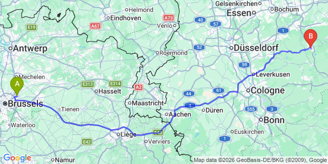 Map: Brussels Zaventem Airport (BRU) to Lüdenscheid