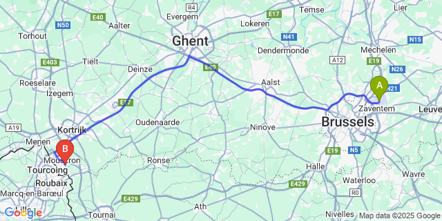 Map: Brussels Zaventem Airport (BRU) to Luingne