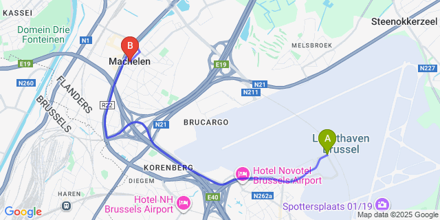 Map: Brussels Zaventem Airport (BRU) to Machelen