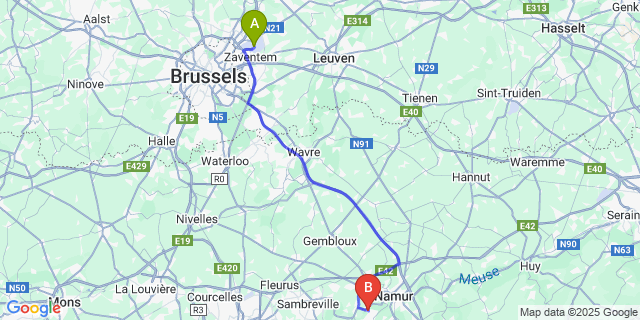 Map: Brussels Zaventem Airport (BRU) to Malonne
