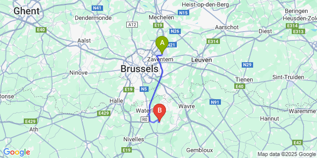 Map: Brussels Zaventem Airport (BRU) to Maransart