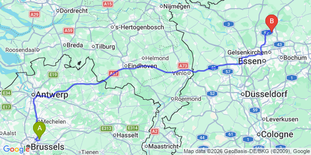 Map: Brussels Zaventem Airport (BRU) to Marl