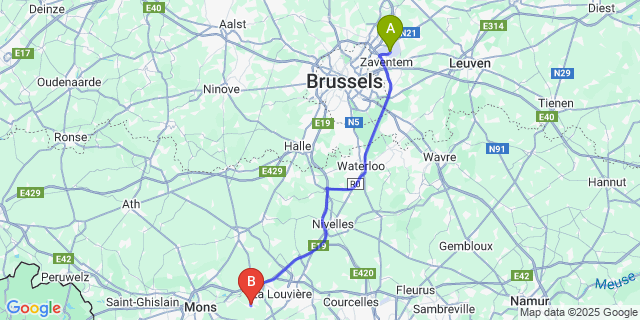 Map: Brussels Zaventem Airport (BRU) to Maurage