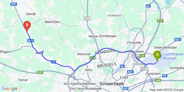 Map: Brussels Zaventem Airport (BRU) to Mazenzele