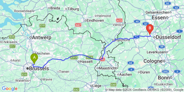 Map: Brussels Zaventem Airport (BRU) to Meerbusch