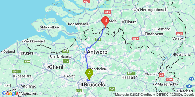 Map: Brussels Zaventem Airport (BRU) to Meersel-Dreef