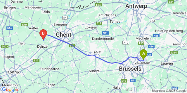 Map: Brussels Zaventem Airport (BRU) to Meigem