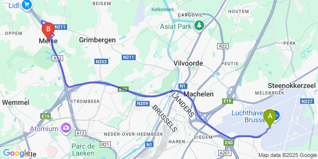 Map: Brussels Zaventem Airport (BRU) to Meise