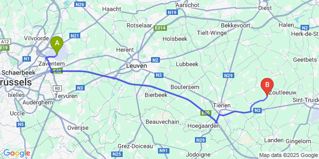 Map: Brussels Zaventem Airport (BRU) to Melkwezer