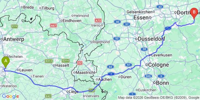 Map: Brussels Zaventem Airport (BRU) to Menden