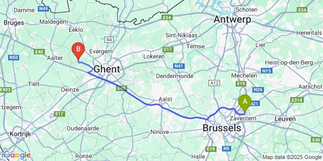 Map: Brussels Zaventem Airport (BRU) to Merendree