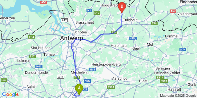 Map: Brussels Zaventem Airport (BRU) to Merksplas